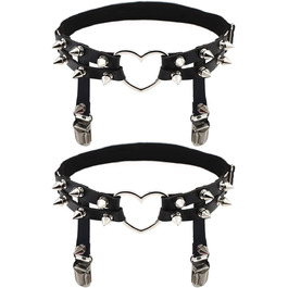 Жіночі шкіряні набедрені стяжки Adobe з регулюванням, набедрена стяжка у формі серця з кліпсами, готичний панк стиль, для високих шкарпеток, 2 шт. чорного кольору, 2 шт. з білим мереживом