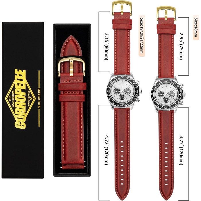 Шкіряний ремінець для годинника та смартгодинника 18мм, Vintage Cognac Braun з золотою пряжкою, універсальний змінний ремінець для жінок та чоловіків