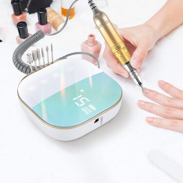 Професійний електричний апарат для манікюру та педикюру Madenia TouchPro, 35000 об/хв, для нарощених нігтів та гель-лаку, з HD-дисплеєм та набором з 6 фрез (Зелений)