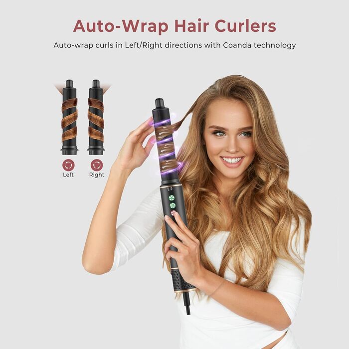 Мультистайлер для волосся 6 в 1 MogaWave Hairstyler Pro Airbrush: стайлер-фен з насадками для об'єму, завивки та випрямлення волосся, чорний