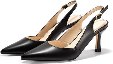 Жіночі туфлі-човники Coutgo з відкритим задником (Slingback), гострий носок, низький підбор Kitten Heel, чорні, розмір 38 EU