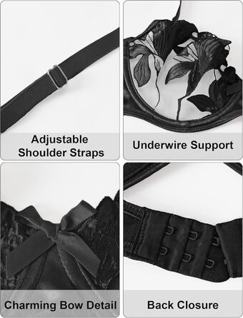 Panegy: Комплект бюстгальтера та трусиків Push-Up з вишивкою, білий (чорний, XL)