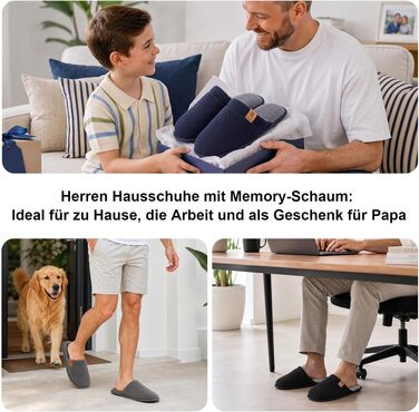 Чоловічі домашні капці VeraCosy з вельвету та ефектом пам'яті Memory Foam, дихаючі та м'які, розмір 44/45, чорні
