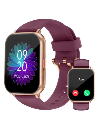 Смарт-годинник RUIMEN з функцією дзвінків, 1.85'' HD екран, моніторинг SpO2, пульсу та сну, фітнес-трекер з 110+ режимами тренувань для Android та iOS (2 ремінці, Фіолетовий)