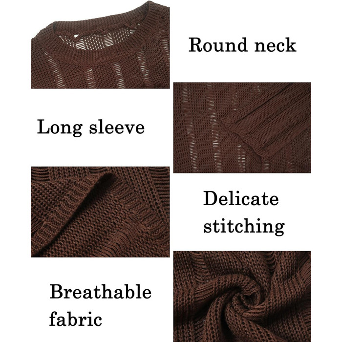 Чоловіча прозора сорочка AIEOE: мереживна сорочка з довгим рукавом для клубу, колір: коричневий