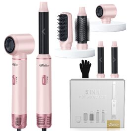 Мультистайлер для волосся 5 в 1 UKLISS Airstyler: фен, вирівнювач, круглі щітки та локони, чорний/рожевий