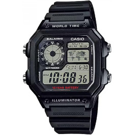 Чоловічий цифровий годинник Casio AE-1200WH-1AVEF зі сталевим ремінцем, водонепроникний, чорний