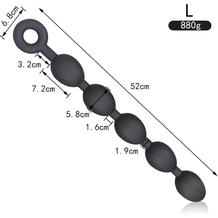 Анальний плагін Axcroo Extra Lang з ланцюжком та 7 кульок, силікон, стимулятор простати, для чоловіків та жінок
