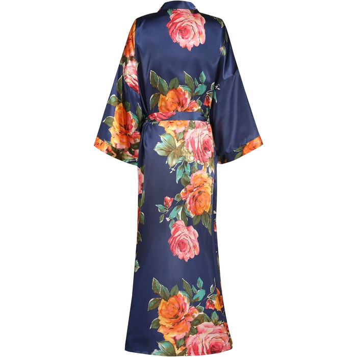 Халат жіночий Goodmansam, довгий, квітковий сатин, кімоно, для весілля, вечірній, нічний (XL-XXL, Джинсовий блакитний)