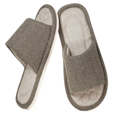 Унісекс домашні капці Dokela з ефектом пам'яті (Memory Foam), дихаючі бавовняні тапочки з відкритим носком, протиковзкі, коричневі, розмір 37/38 EU