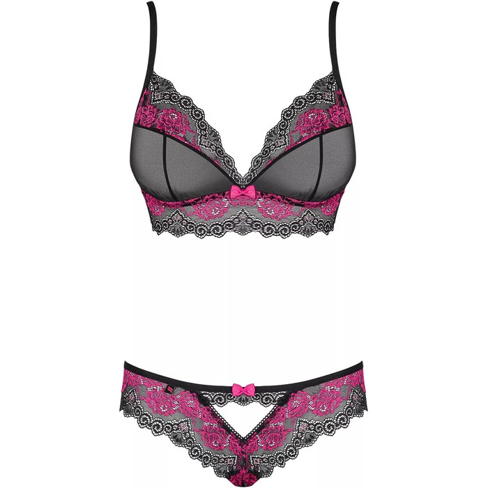 Сексуальний жіночий комплект нижньої білизни Selente Love & Fun: бюстгальтер, труси та шовкова маска для очей, чорно-магма, S-M, Made in EU