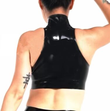 Чорна латексна футболка з високим коміром без рукавів, жіноча латексна сорочка на блискавці, підходить для косплей-костюмів