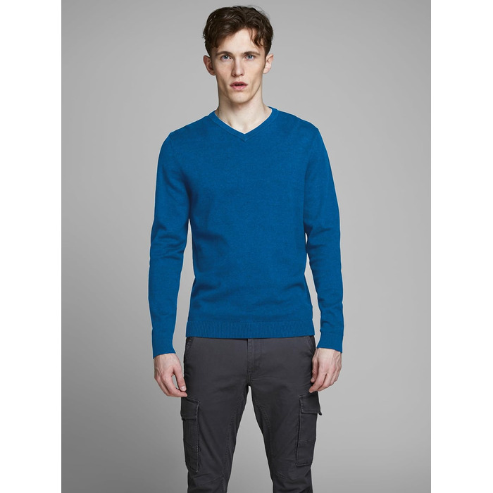 Чоловічий в'язаний светр Jack & Jones однотонний, синій (Classic Blue), розмір S