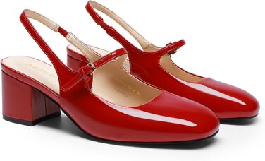 Жіночі туфлі Mary Jane DREAM PAIRS на низькому товстому каблуці, червоні pumps з квадратним носком та ремінцем slingback для офісу та вечірок (40 EU)