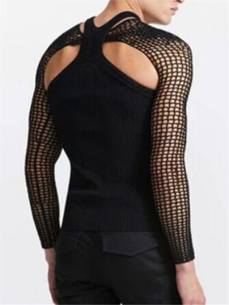 Чоловіча футболка Deepsko з прозорою сіткою та вирізами, комплект з двох частин для вечірок