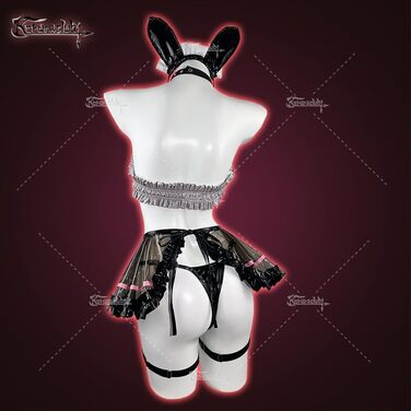 Костюм горничної KORURACLUB: чорний, преміум PU, косплей, жіноча білизна, зайчик