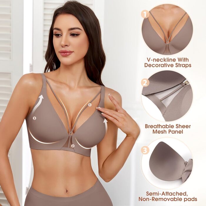 Бюстгальтер BH Daen без кісточок Push Up, сексуальний, безшовний, для сну, V-подібний виріз, класичний (Зірчастий сірий, M)