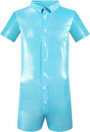 Чоловічий боді-піжама Landofgenie з короткими рукавами, металевий ефект, блакитний колір, розмір M