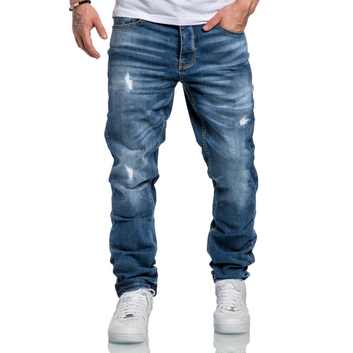 Чоловічі джинси REPUBLIX Regular Straight Fit з ефектом Destroyed, світло-блакитні, модель R7998