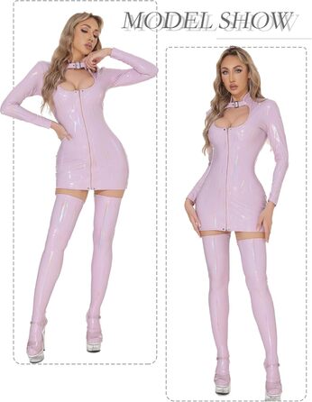 Сукня FEOYA з ефектом мокрого блиску з екошкіри, облягаюча, міні, з довгим рукавом, на блискавці, для клубу, вечірки, косплею, карнавалу, S-3XL, фіолетовий