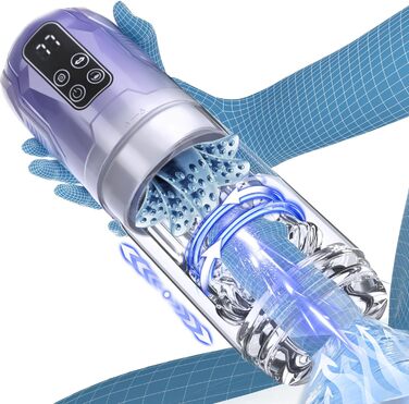 Електричний мастурбатор для чоловіків з телескопічною конструкцією, ротацією, вібрацією та функцією соски. Масажер для пеніса, секс-іграшка.