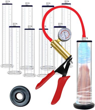 Вакуумний насос для збільшення статевого члена з металевими ручками та манометром, прозорий, для чоловіків, з масштабом, для ерекції, сексуальна іграшка, A-22,9 * 4,4 см