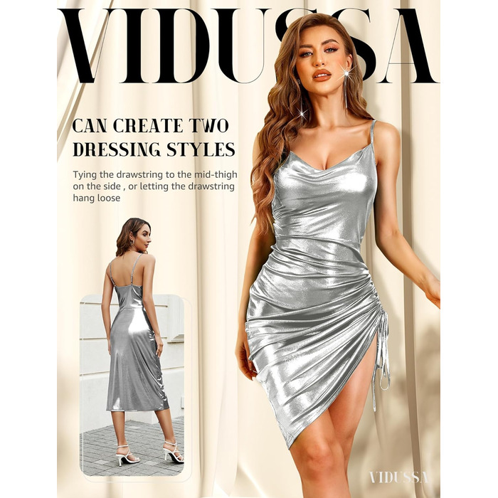Сукня вечірня VIDUSSA Glitzer - Сексуальний бодікон з тонких бретелек, міді, срібна