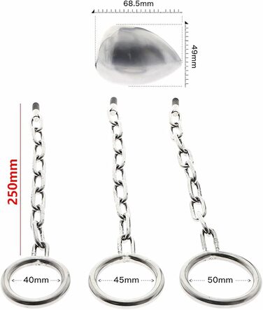 Сталевий кільце для яєчок та ануса з анальним штифтом та ланцюгом, 50 мм, срібний, для чоловіків