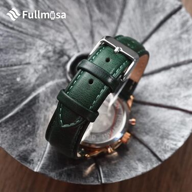 Шкіряний ремінець Fullmosa 22 мм для Samsung Galaxy Watch 46 мм, Galaxy Watch 3 45 мм, Gear S3 Frontier/Classic, колір зелений, срібляста застібка