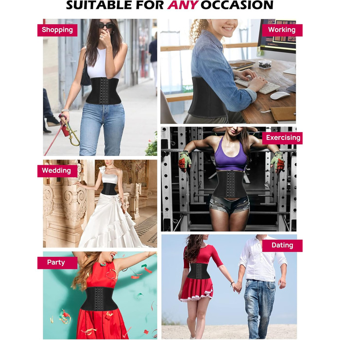 Корсет для фігури жіночий, чорний, з 9 сталевих кісток, для корекції талії