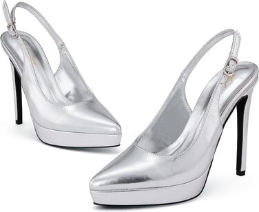 Жіночі вечірні туфлі-шпильки Zhabtuc Plateaupumps сріблясті, закритий носок, slingback, висота підборів 12,5 см, розмір 37 EU