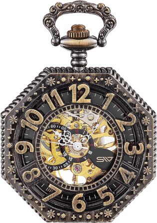 Чоловічий кишеньковий годинник ShoppeWatch з ланцюжком, механічний з ручним заводом, вінтажний стиль стімпанк (бронза), аксесуар для костюма 1920-х років