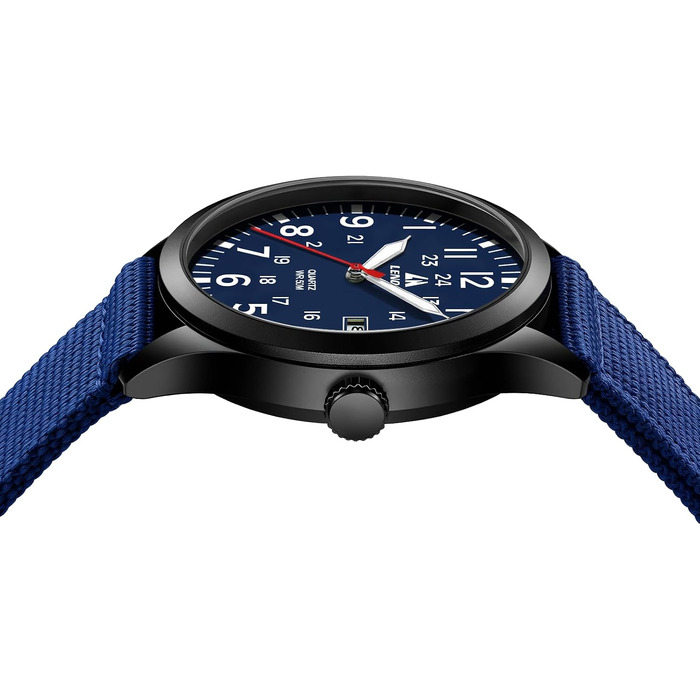 Чоловічий тактичний годинник Military Quartz: водонепроникний (3ATM), аналоговий кварцовий годинник з календарем та нейлоновим ремінцем, синій