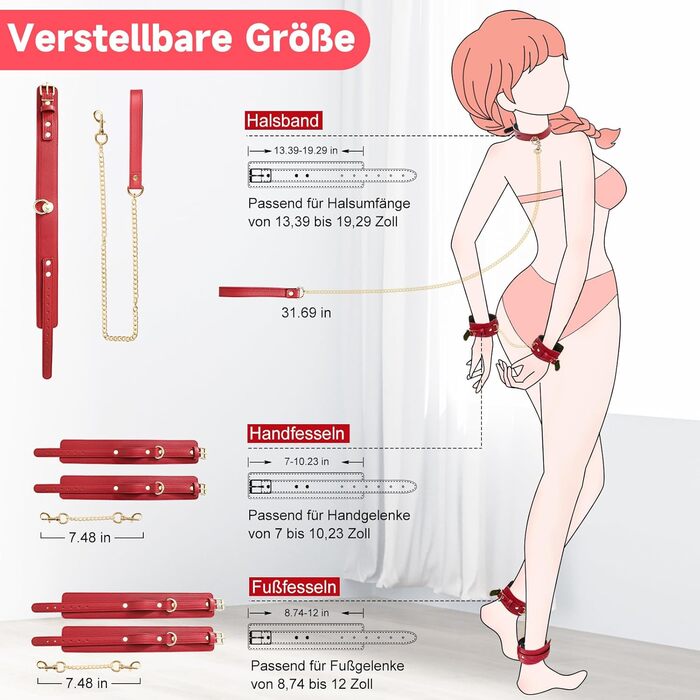 Набір для БДСМ зв'язування: шкіряні наручники, стяжки для ніг, поводок та ошейник. Ідеально для пар, початківців та досвідчених