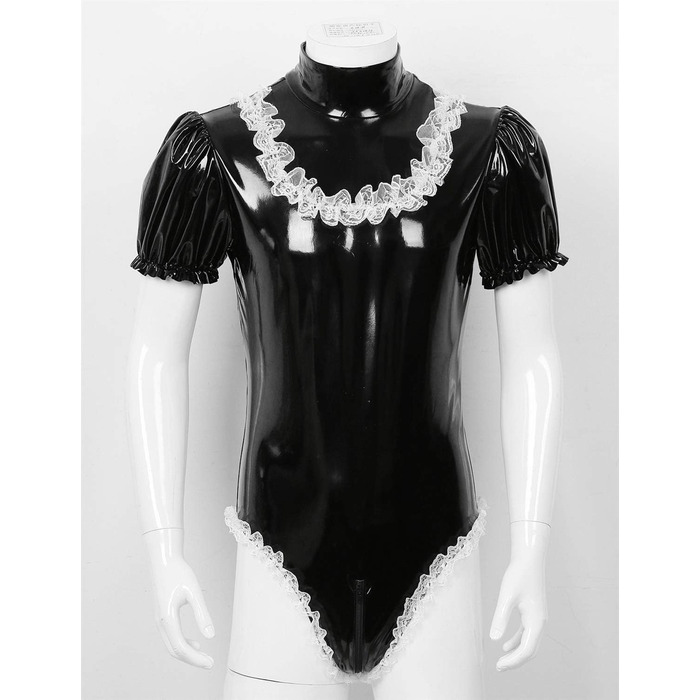 Костюм для косплею DINGGUANGHE-CUP для чоловіків: латексний боді з мереживом, чорний, розмір L