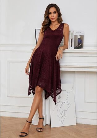 Сукня жіноча Meetjen Burgundy елегантна коктейльна, довжина міді, А-силует для вечірки, весілля, дружини нареченої