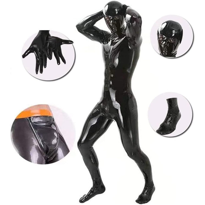 Чоловічий латексний комбінезон IQOAIJ з блискучого лакового шкірозамінника, обтягуючий, на блискавці, з двостороннім застібкою, для клубів та вечірок