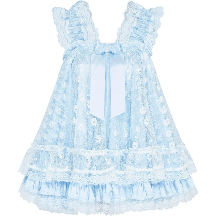 Ніжне мереживне нічне плаття/костюм для косплею Satini Dessous Sissy Babydoll, блакитний колір