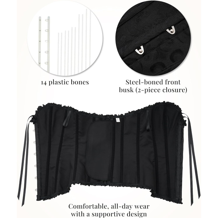 Корсетний топ SZIVYSHI для повного бюсту: готичний корсет, бюстгальтер, вінтажний корсаж, чорний, XS