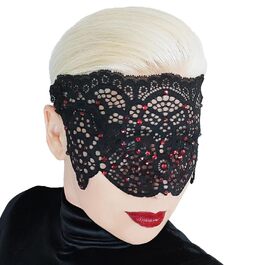 Чорна мереживна маска для жінок з чорними стразами, елегантна маска на половину обличчя, маска для маскараду та карнавалу, мереживна маска для вечірки з гумкою (Чорний (червоні стрази))