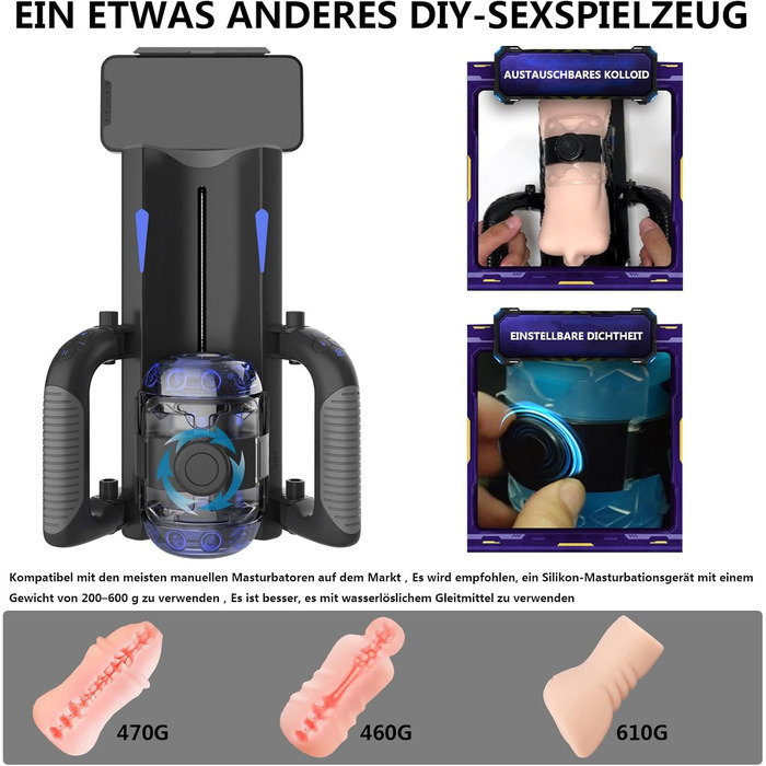 Електричний масажер для чоловіків, складний, з подвійним руків'ям, знімні насадки, чорний