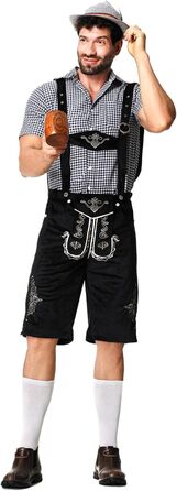 Традиційний костюм для чоловіків RUAOZIA: повний комплект Lederhose, сорочка в керамічному стилі, для Октоберфесту, баварський костюм, свято, вечірка (чорний, XXL)