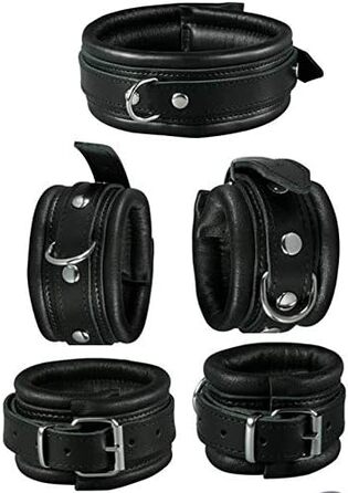 Набір для бондеражу з м'якою шкірою: наручники, кайдани для ніг та нашийник (чорний) - преміум якість