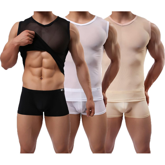 Чоловіча майка-топ з сіткою, прозора мускул-майка без рукавів, чорна, для клубу