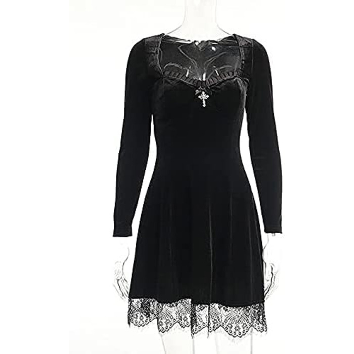 Чорне вечірнє сукня-ліхтарик з вирізками, міді, готичний стиль, сукня з довгим рукавом, розмір XXL