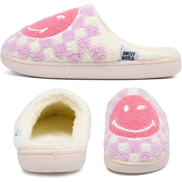 Зимові домашні капці SMILEYWORLD® з ефектом пам'яті Memory Foam, теплі плюшеві та м'які пантофлі для жінок та чоловіків (фіолетові в клітинку, 40/41 EU)