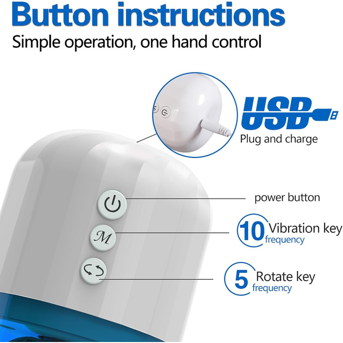 Мастурбатор для чоловіків Sexspielzeug з 10 режимами вібрації, 5 режимами обертання, силікон, автоматичний, ручний, 3D великий канал для частинок, еротичний