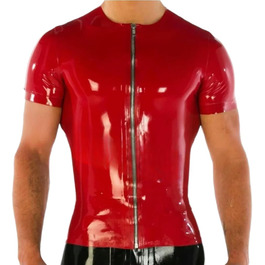 Чоловіча футболка-боді з натурального латексу TIANXIAOQWE з блискавкою спереду, червона, XXL (для костюмів, Хелловін, вечірки)
