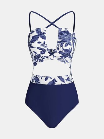 Купальник CUPSHE Daen з шнурівкою та вирізами, квітковий принт, блакитний (S)