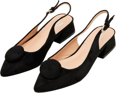 Жіночі туфлі-човники Slingback на стійких підборах 4 см, штучна замша, чорні, розмір 38 EU (вузька нога)
